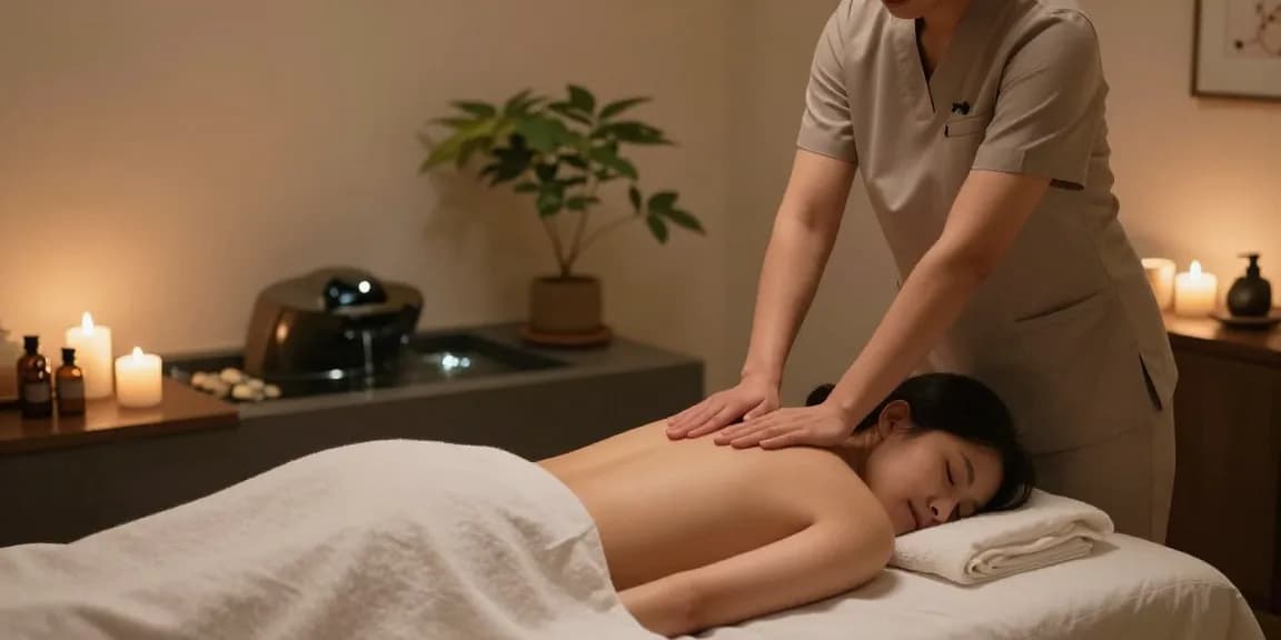 대전마사지 중인 전문 마사지사와 고객의 편안한 치료 환경