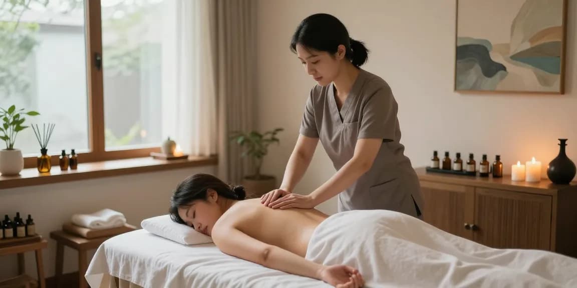 강남마사지 시술 중인 전문 테라피스트의 편안한 마사지룸 모습