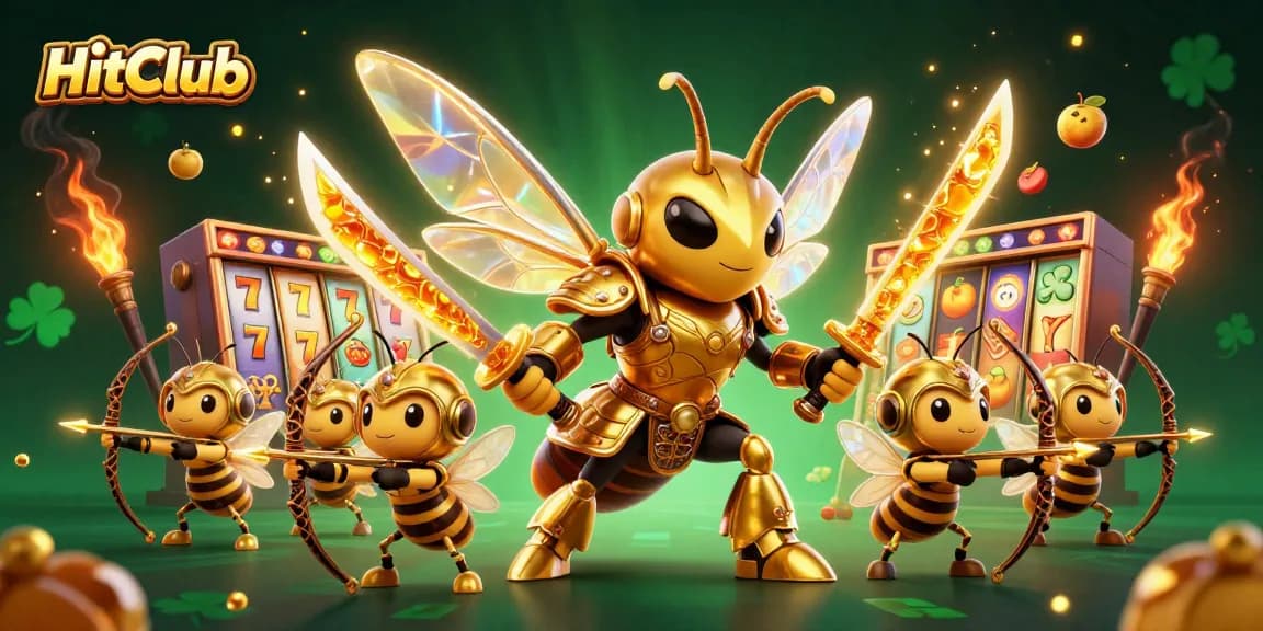 HitClub showcases an exciting online casino atmosphere with dynamic slot reels and colorful characters.
