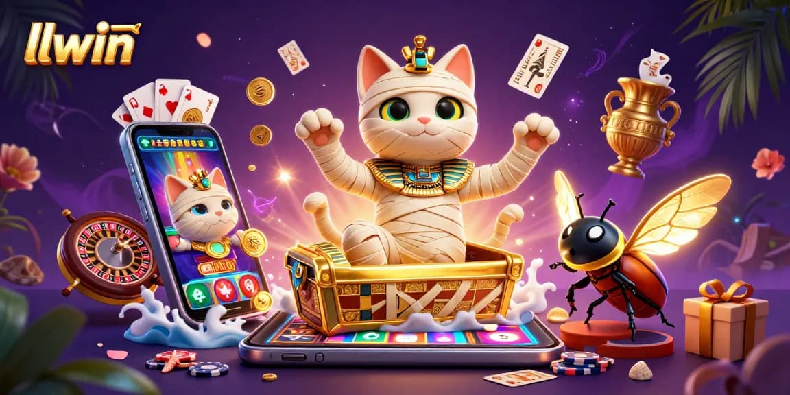 Experience thrilling adventures with llwin in a vibrant 3D casino scene featuring playful characters and dynamic game elements.