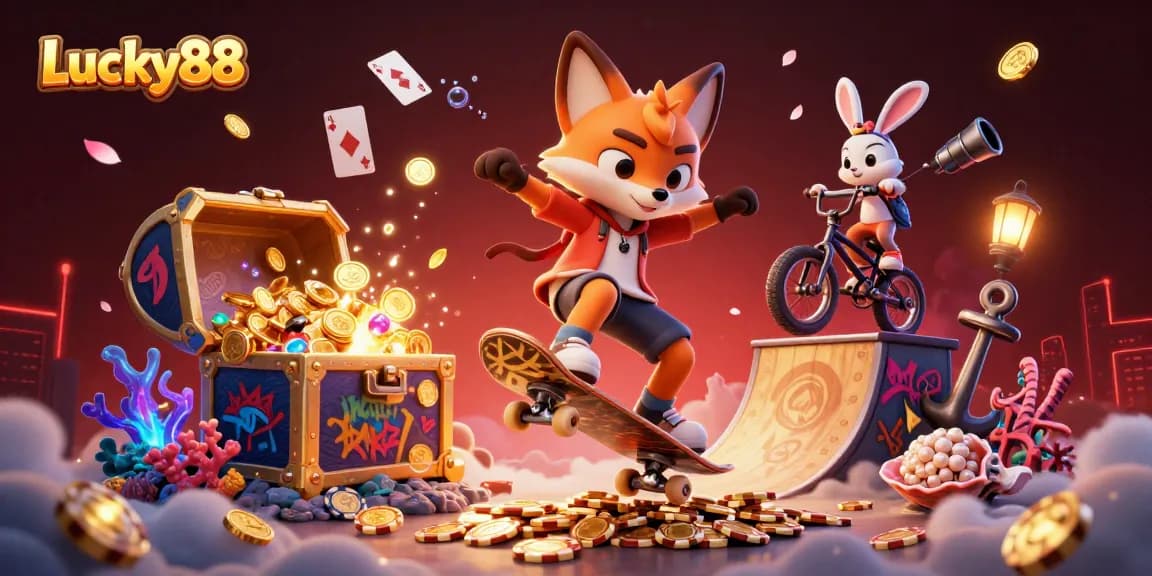 Experience thrilling action with Lucky88 and its vibrant characters in an exciting casino setting.