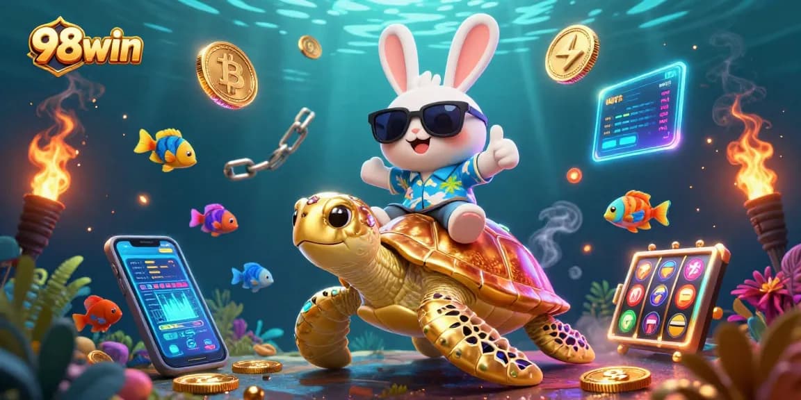 Engage with 98win's thrilling slots and crypto games featuring vibrant characters and casino elements.