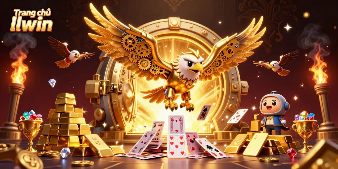 Engage in dynamic gambling at Trang chủ llwin with a 3D illustration of a cybernetic eagle soaring through a vibrant casino scene.