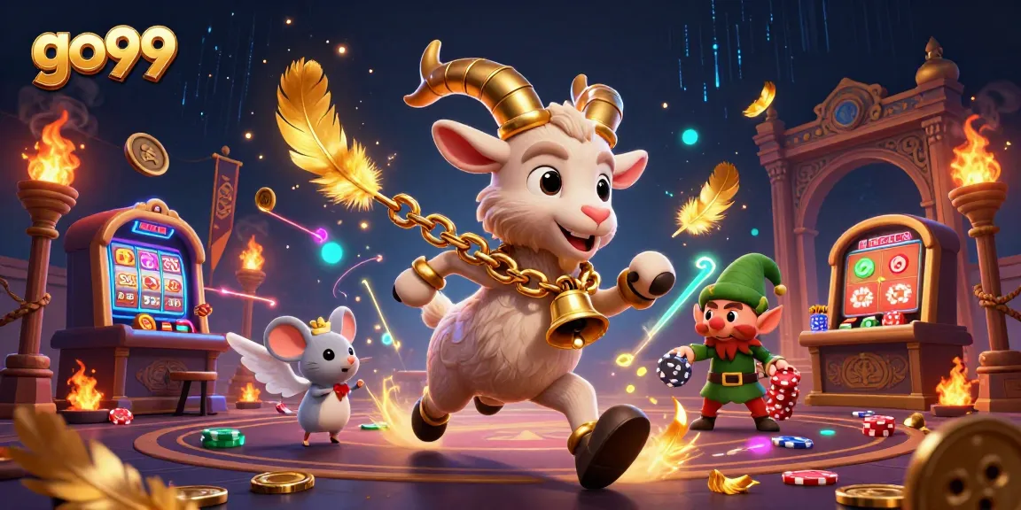 Engage with go99's thrilling casino experience featuring cartoon characters amidst slot machines.