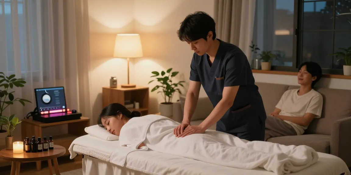 Relaxing 서대문출장마사지 setting with soft lighting and massage essentials.