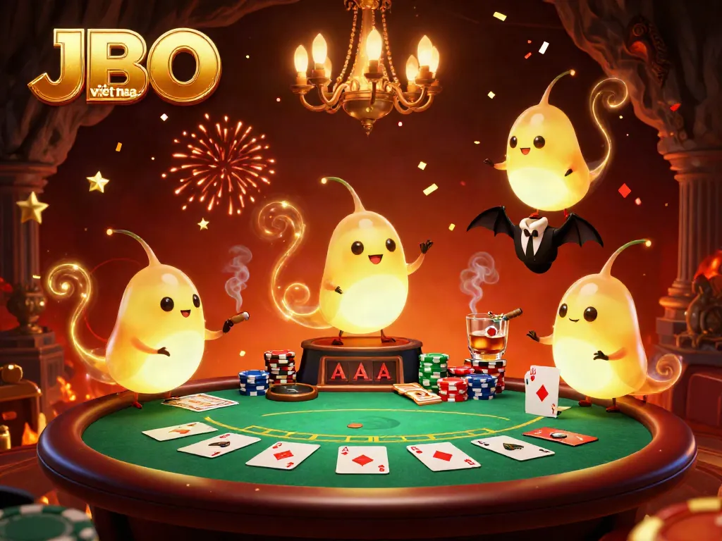 Experience thrilling games at JBO việt nam with glowworms lighting a vibrant cave casino in this colorful scene.