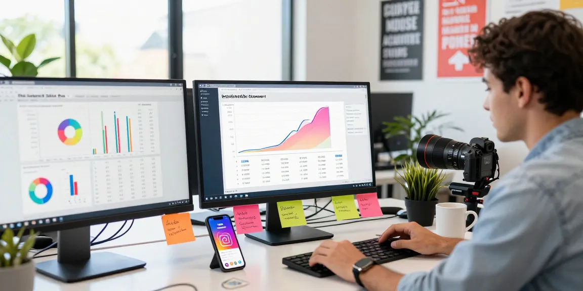 フォロワー購入ランキングを分析するデジタルマーケティングのプロフェッショナルのオフィスシーン