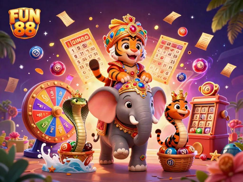 Experience thrilling gameplay with FUN 88 in this vibrant 3D casino illustration.