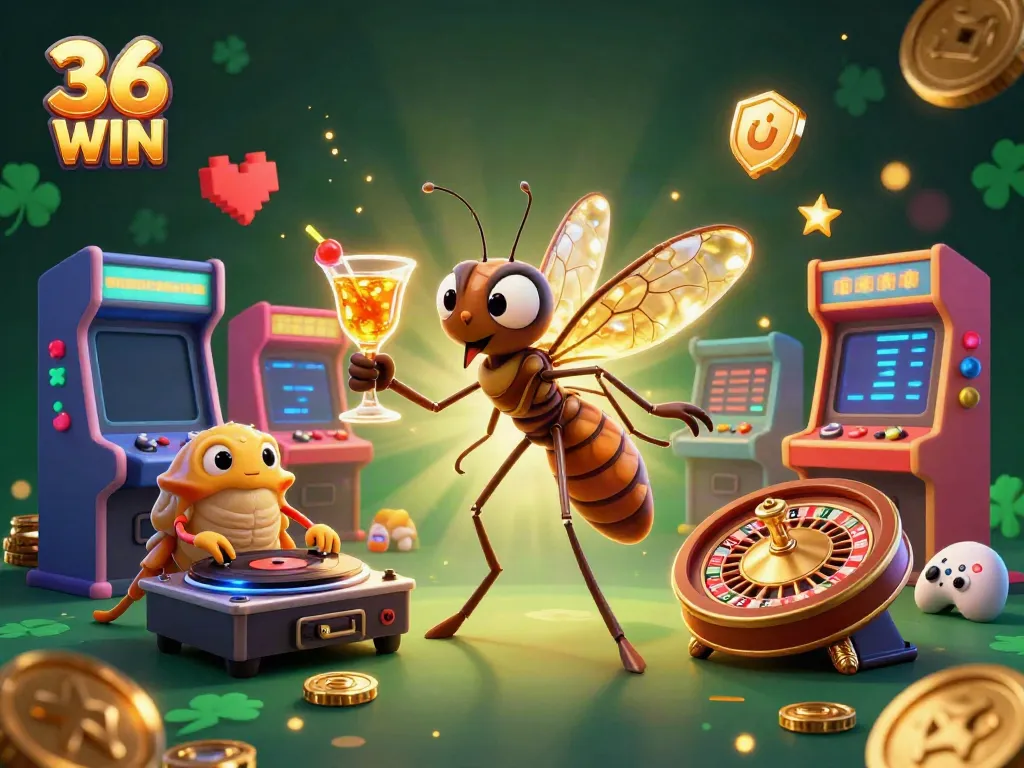 Experience thrilling gameplay with 36 WIN, featuring unique casino characters amidst dazzling game elements.