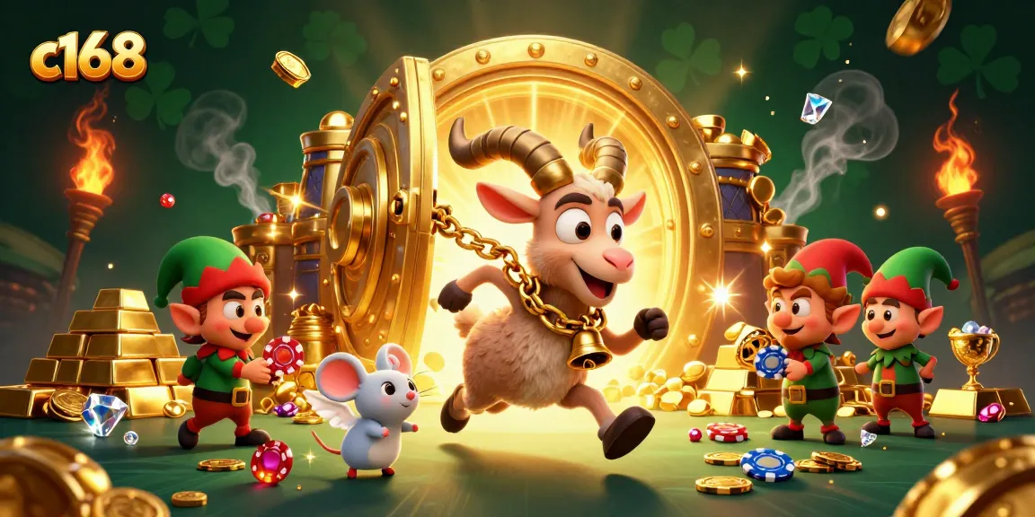 Experience c168's thrilling casino adventure with Krampus and lively characters in a festive setting.