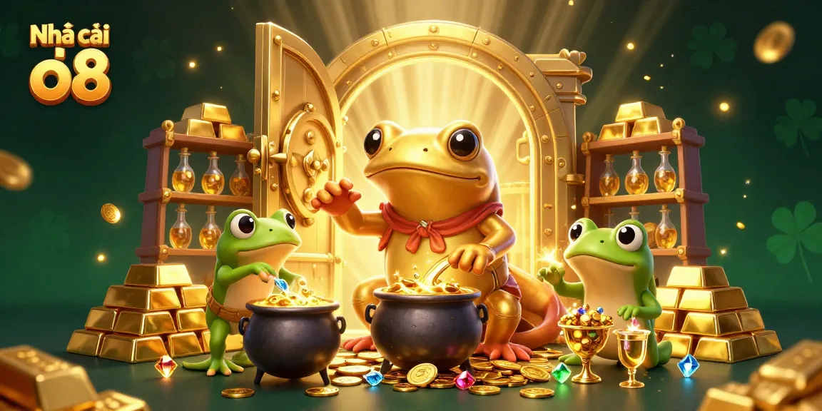 Engage in thrilling adventures with Nhà cái o8 in a vibrant, magical gold-mining casino scene