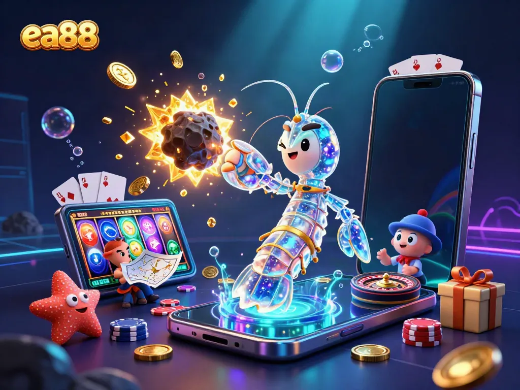 Experience the excitement of ea88 with a vibrant 3D illustration showcasing thrilling casino elements.