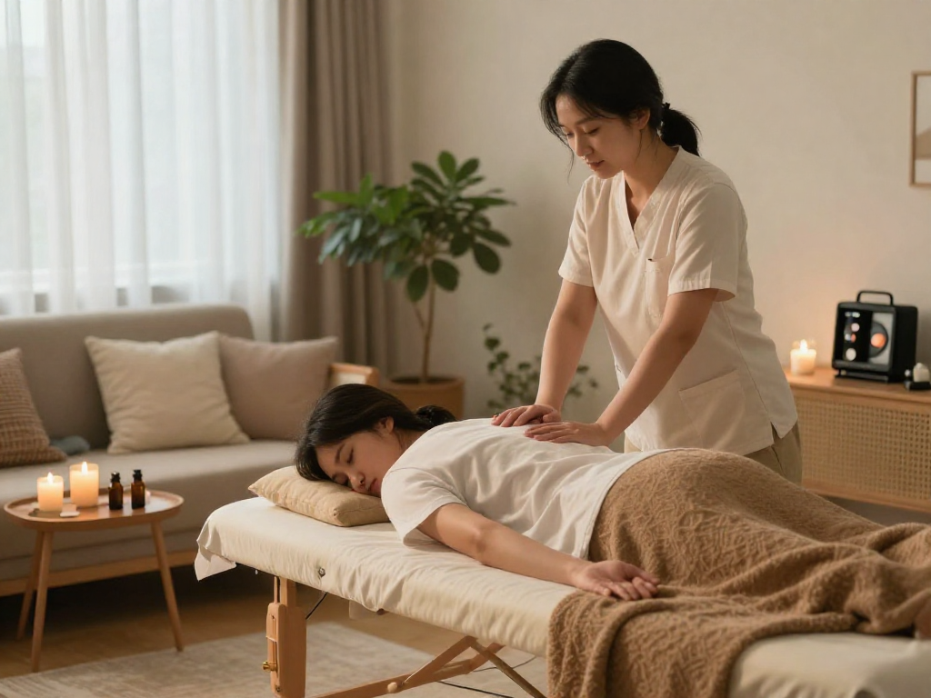 신림출장마사지 home service providing relaxation and wellness in a cozy living room.