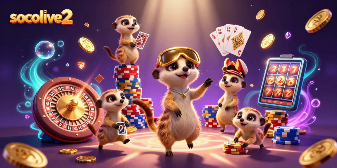 Experience the vibrant fun of socolive2 with entertaining meerkats running a casino, showcasing winning moments and excitement.