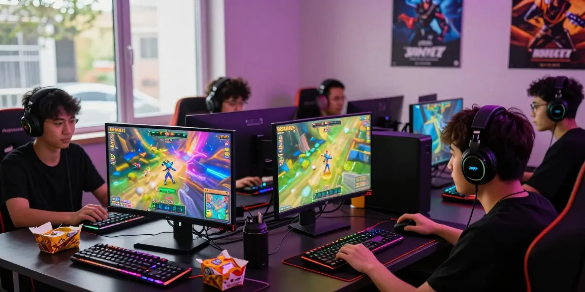 Engaged players enjoying ROKOK88 online gaming on modern setups with vibrant game interfaces.