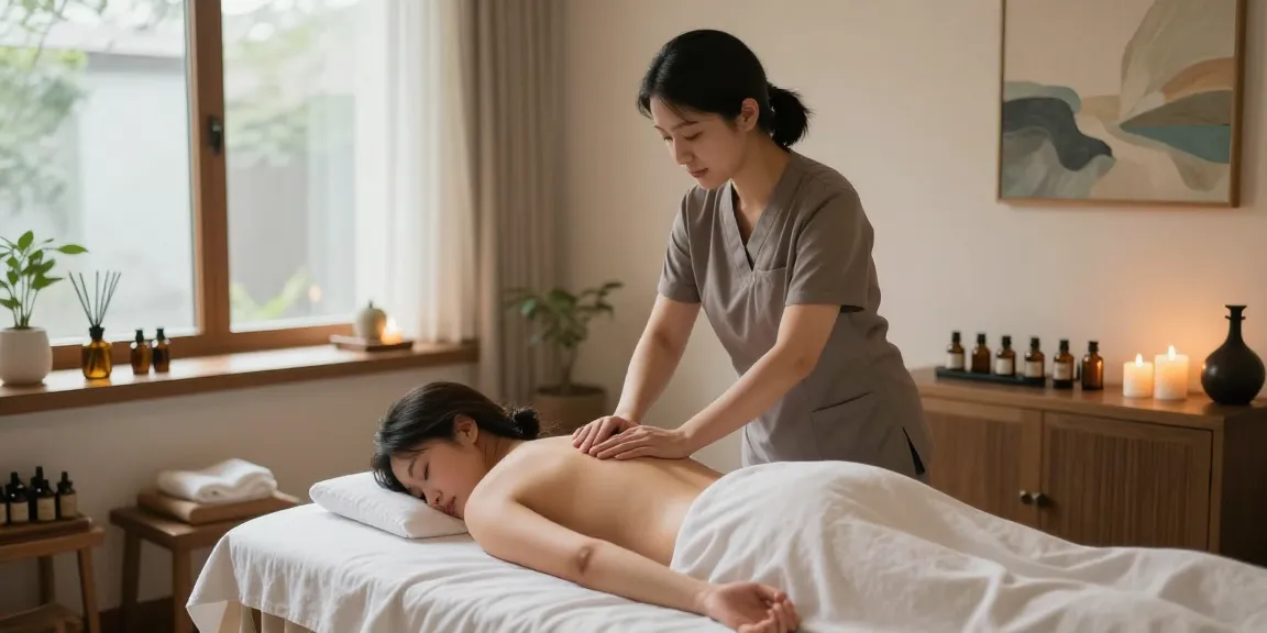 강남마사지 시술 중인 전문 테라피스트의 편안한 마사지룸 모습