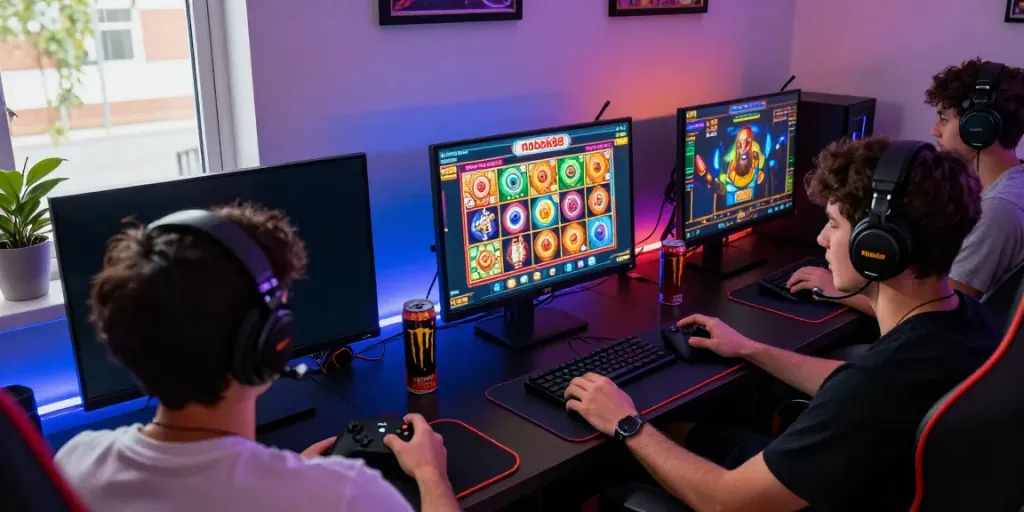 Players enjoying an immersive rokok88 slot gaming experience in a vibrant setting.