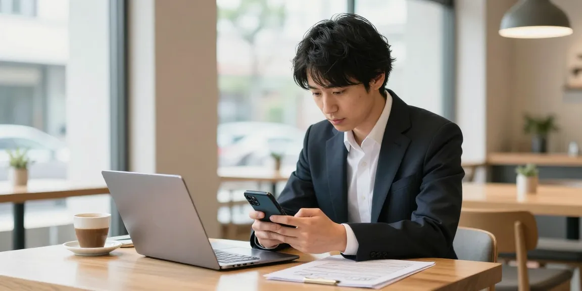 ツイッター フォロワー 購入 日本人のためのビジネスシーン、カフェでスマートフォンを使う日本人。