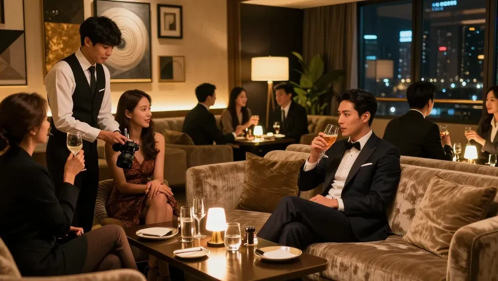 강남블랜딩에서 고급스러운 분위기 속 대화하는 모습을 담은 이미지