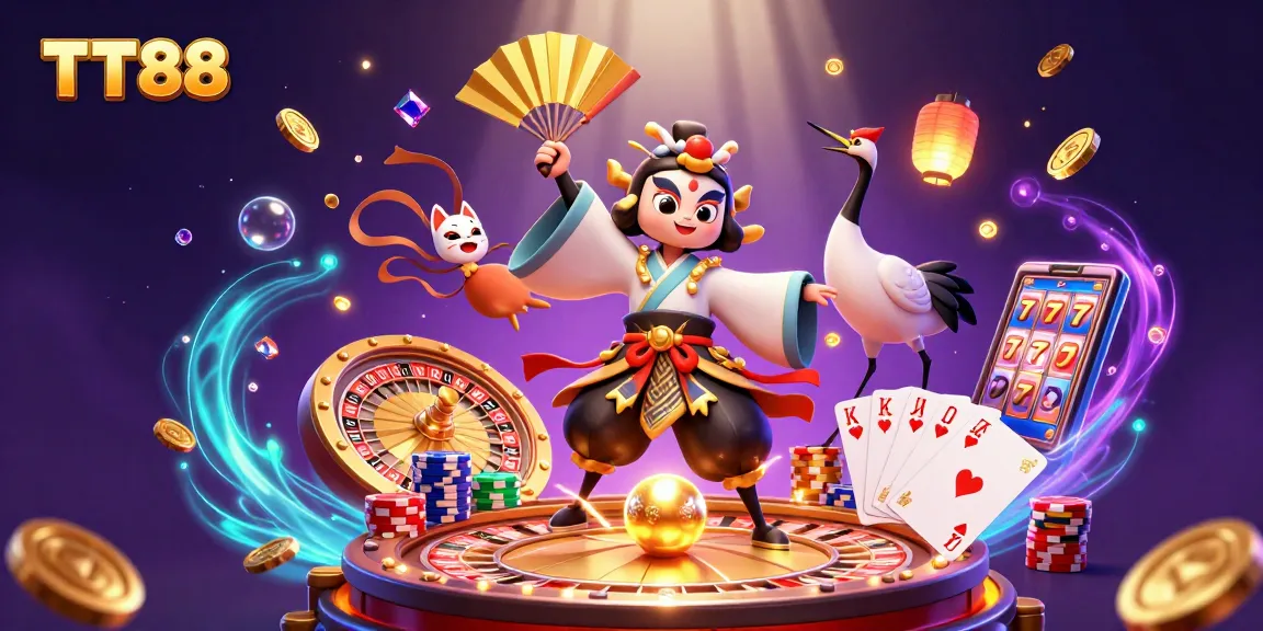 Engage in thrilling gameplay at TT88 with a vibrant scene featuring casino elements and characters.