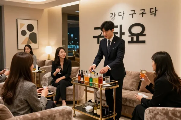 강남 구구단 쩜오의 고급스러운 분위기와 매니저와의 대화 모습