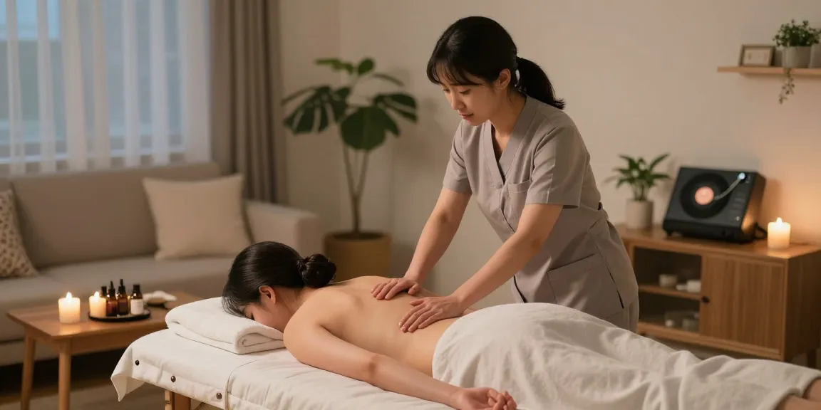 의정부출장안마 delivering calming home massage in a cozy living room.