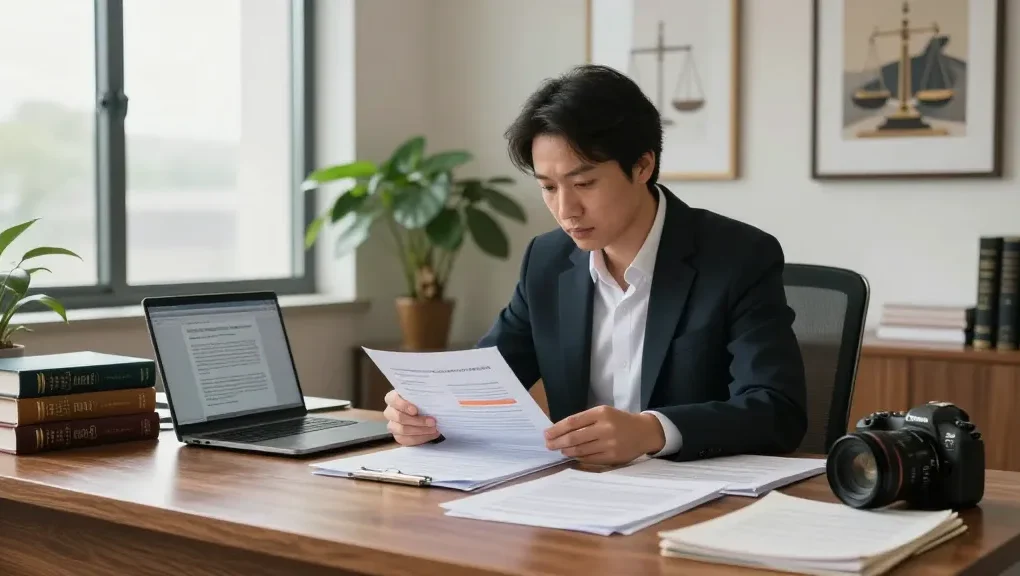 Focused lawyer reviewing case documents in a modern office, try here for professional legal support.