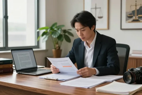 Focused lawyer reviewing case documents in a modern office, try here for professional legal support.