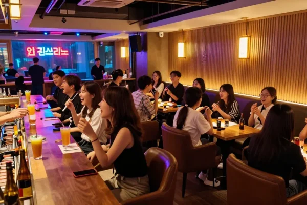 인천쓰리노에서 즐거운 시간을 보내는 손님들과 화려한 조명이 어우러진 밤의 풍경